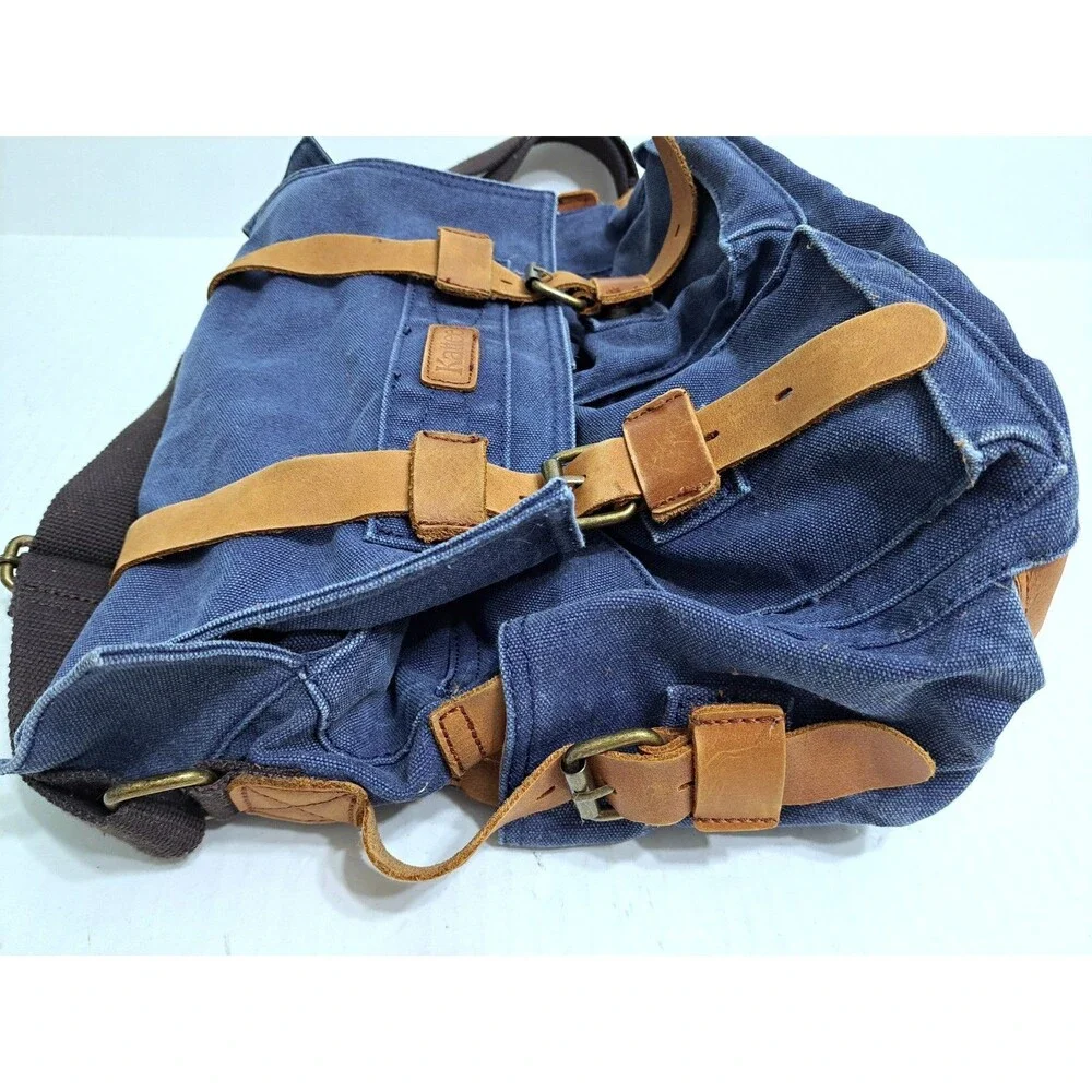 Kattee Military Messanger Bag Canvas Leather Shoulder Bag Camera Laptop Blue